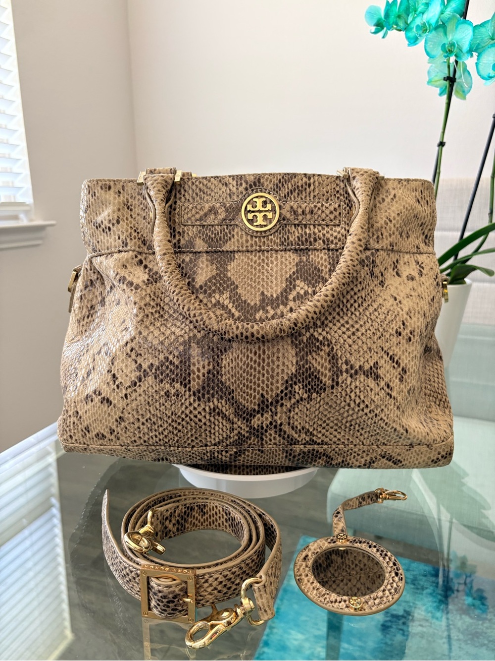 Tory Burch Python Embossed Leather Bag